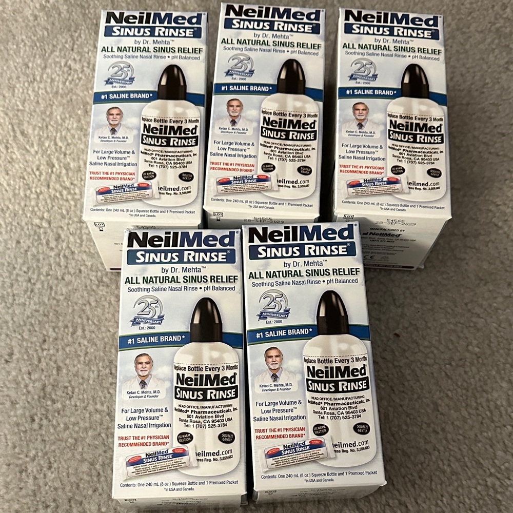 NeilMed Sinus Rinse (5) FIVE Boxes Bottles 8 OZ+Packets NEW.